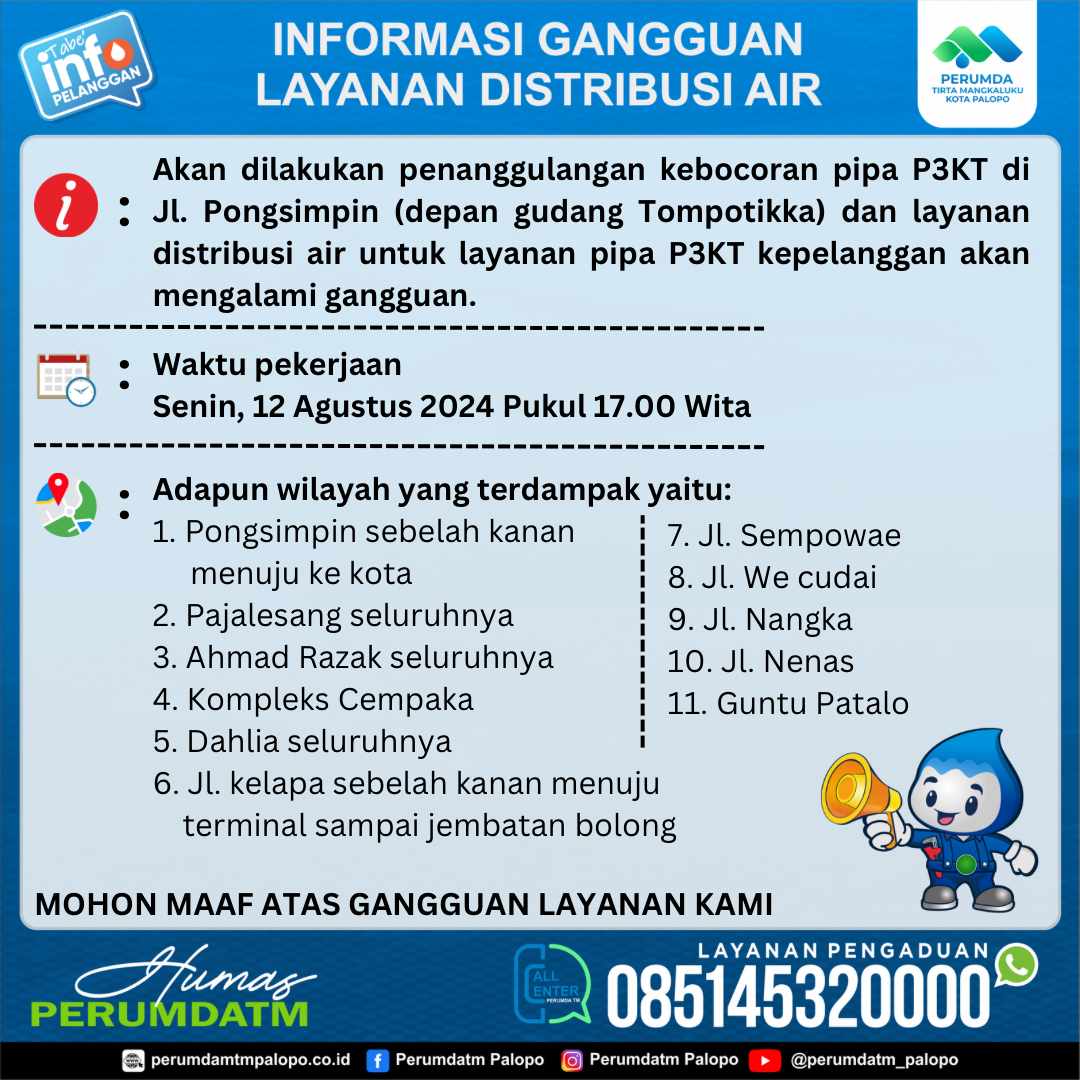 Perbaikan Pipa Bocor, PAM-TM Imbau Warga di Wilayah Ini Tampung Air