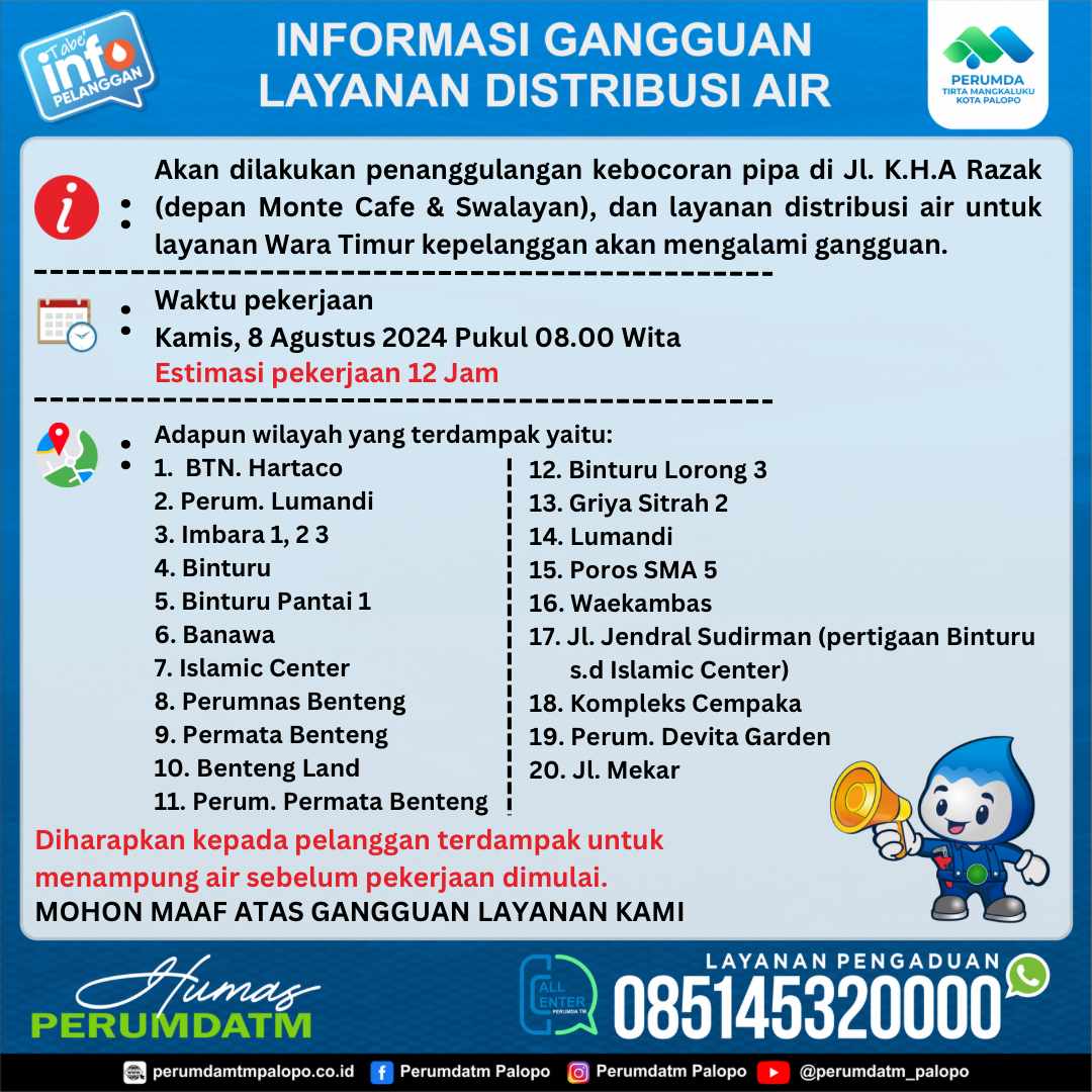 PAM-TM Akan Lakukan pengerjaan Pipa Bocor di Jalan Akhmad Razak