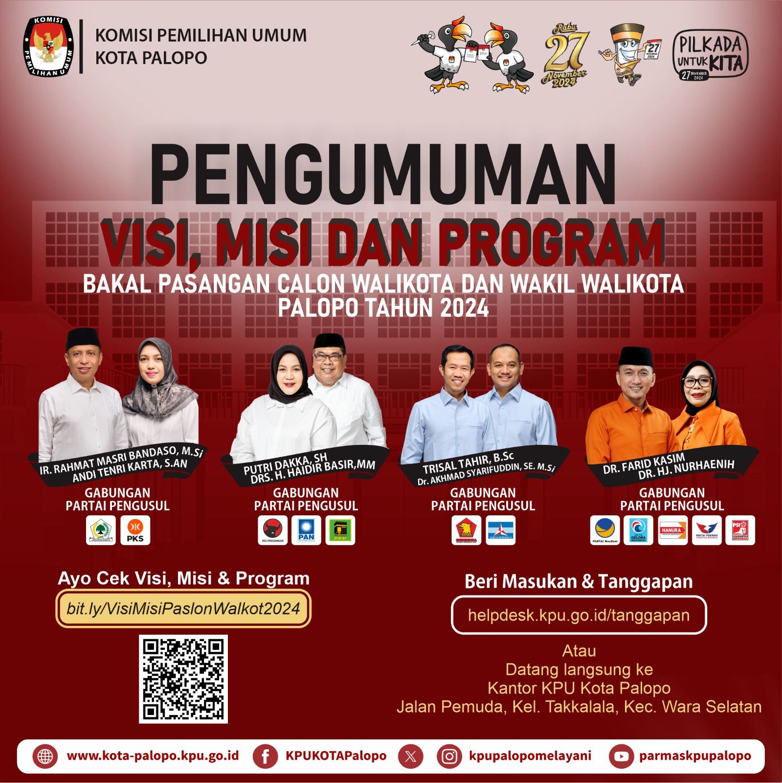 KPU Palopo Umumkan Visi, Misi dan Program Kerja Bakal Pasangan Calon