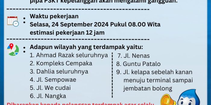 Perbaiki Koneksi Pipa P3KT, Perumda-TM Imbau Wilayah Terdampak untuk Tampung Air