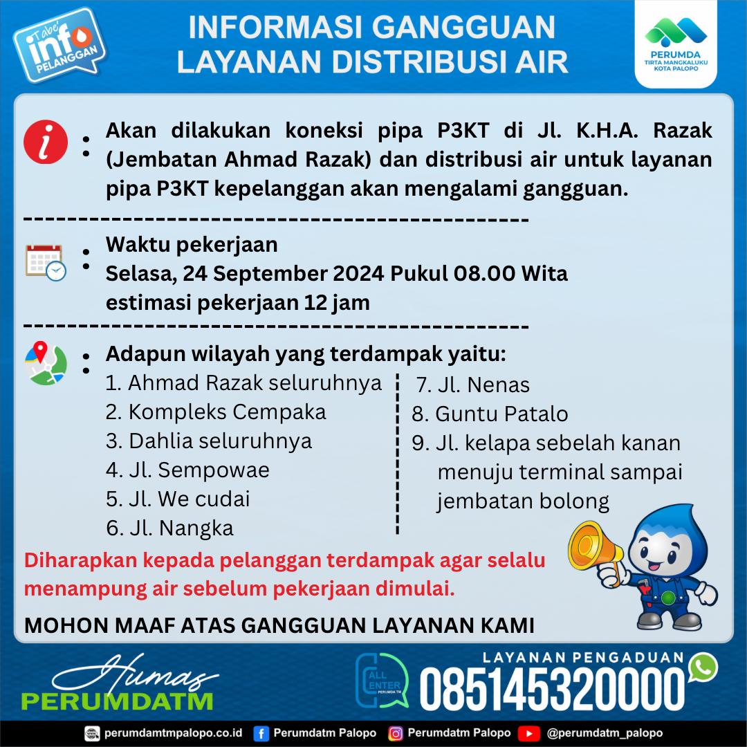 Perbaiki Koneksi Pipa P3KT, Perumda-TM Imbau Wilayah Terdampak untuk Tampung Air