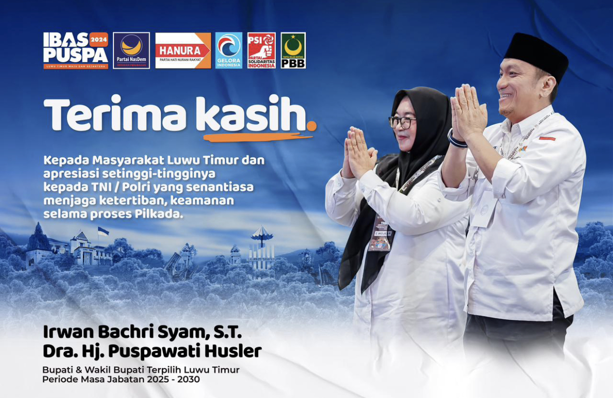KPU Tetapkan IBAS-Puspa Sebagai Bupati dan Wakil Bupati Lutim 2025-2030